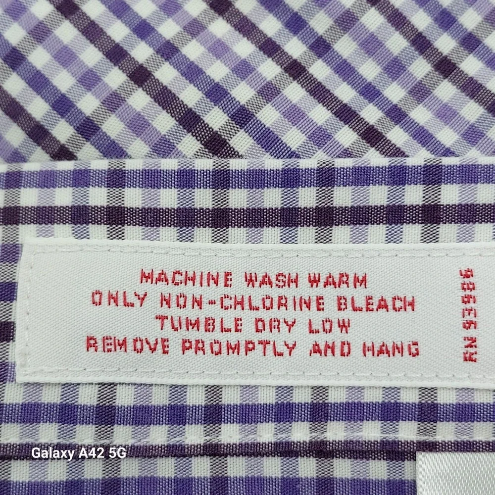 Brooks Brothers Mens Regular Fit Non-Iron Gingham Check Shirt Purple White Large
